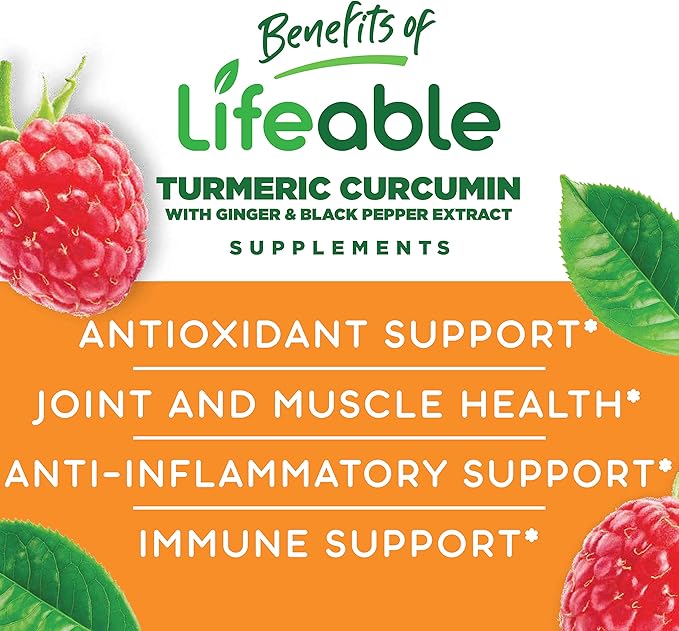 Lifeable Turmeric Curcumin Kids + Iron &amp Vitamin C Kids Gummies Bundle - Great Tasting Vitamin Supplement Gluten Free GMO Free Chewable Gummy