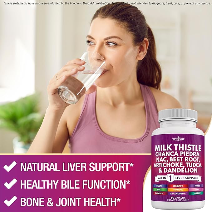 NEW AGE Milk Thistle NAC Chanca Piedra Beet Root Artichoke Dandelion Root Astragalus - Plus TUDCA &amp Ginger - 120 Count