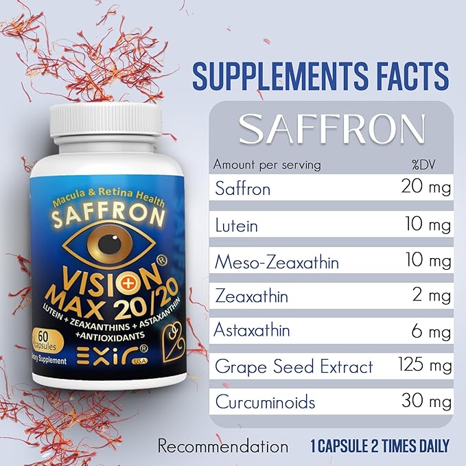 Eye Supplement | Astaxantin Saffron Lutein Zeaxanthin | Supports General Eye Health 60 Capsules