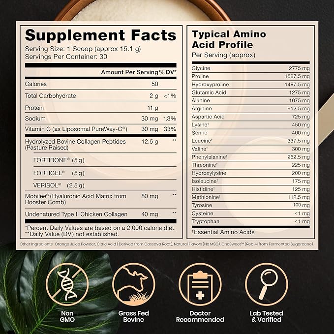 Pure Therapro Rx TriActive Collagen+ Orange Collagen Powder for Hair Skin Nails Bones &amp Joints Hydrolyzed Collagen Powder w/Patented Peptides - Multi Collagen Protein Powder 30 Servings (Ora