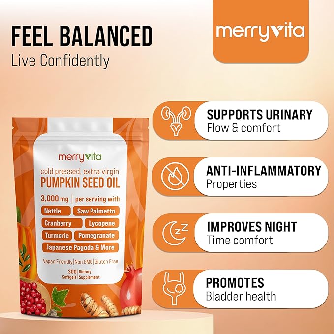 Pumpkin Seed Oil with Saw Palmetto Turmeric Nettle &amp More | 3000mg Per Serving 300 Softgels | Cold Pressed Extra Virgin | Prostate Health Supplements for Men | Non-GMO