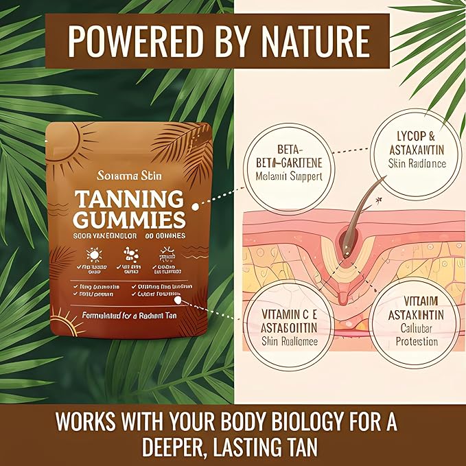 Tanning Gummies Tanning Gummies for Women No Sun Required Supports Radiant Tan &amp Healthy Skin with Astaxanthin Lycopene and Vitamins Vegan &amp Sugar Free - 60 Count