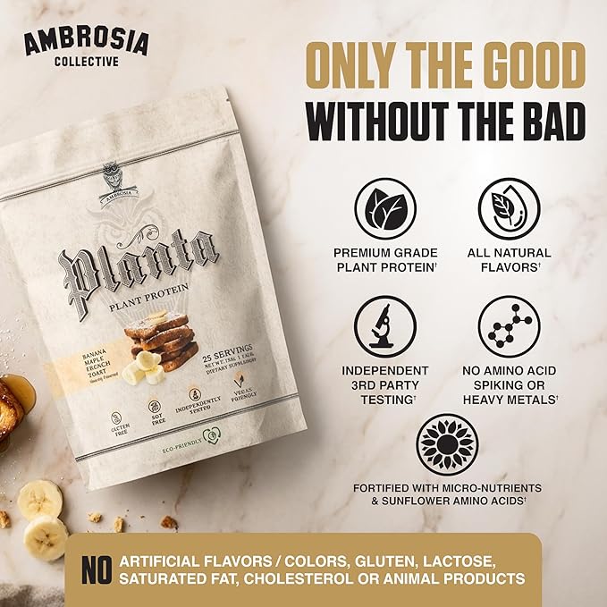 Ambrosia Plant Protein Powder 20g | Vegan Pea Protein Powder with BCAA Amino Acids | Dairy Free Keto-Friendly No Added Sugar | 25 Servings | Banana Maple