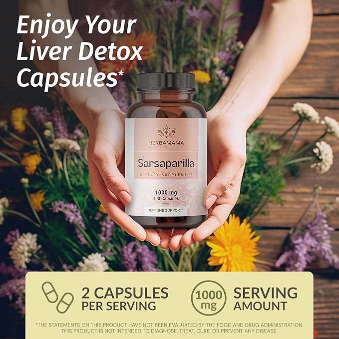 HERBAMAMA Sarsaparilla and Ashwagandha Kit - Bundle of 1000 mg Sarsaparilla Root Capsules &amp Ashwagandha Root Tincture 2 fl oz - Vegan Non-GMO Sugar &amp Alcohol-Free - 2 Pack