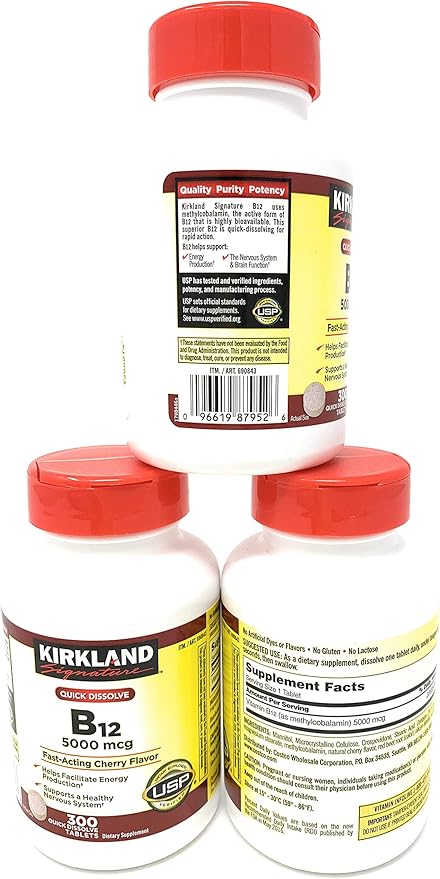 Kirkland Signature Sublingual B-12 5000 mcg 3 Bottles (300 Tablets)