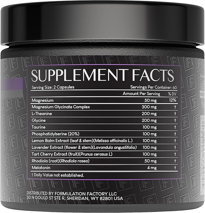 Formulation Factory 10-in1 Magnesium Glycinate Sleep Aid - The Night Before Recovery Complex with Melatonin &amp L-Theanine - Natural Relaxation Support (6 Month Supply 360 Capsules)