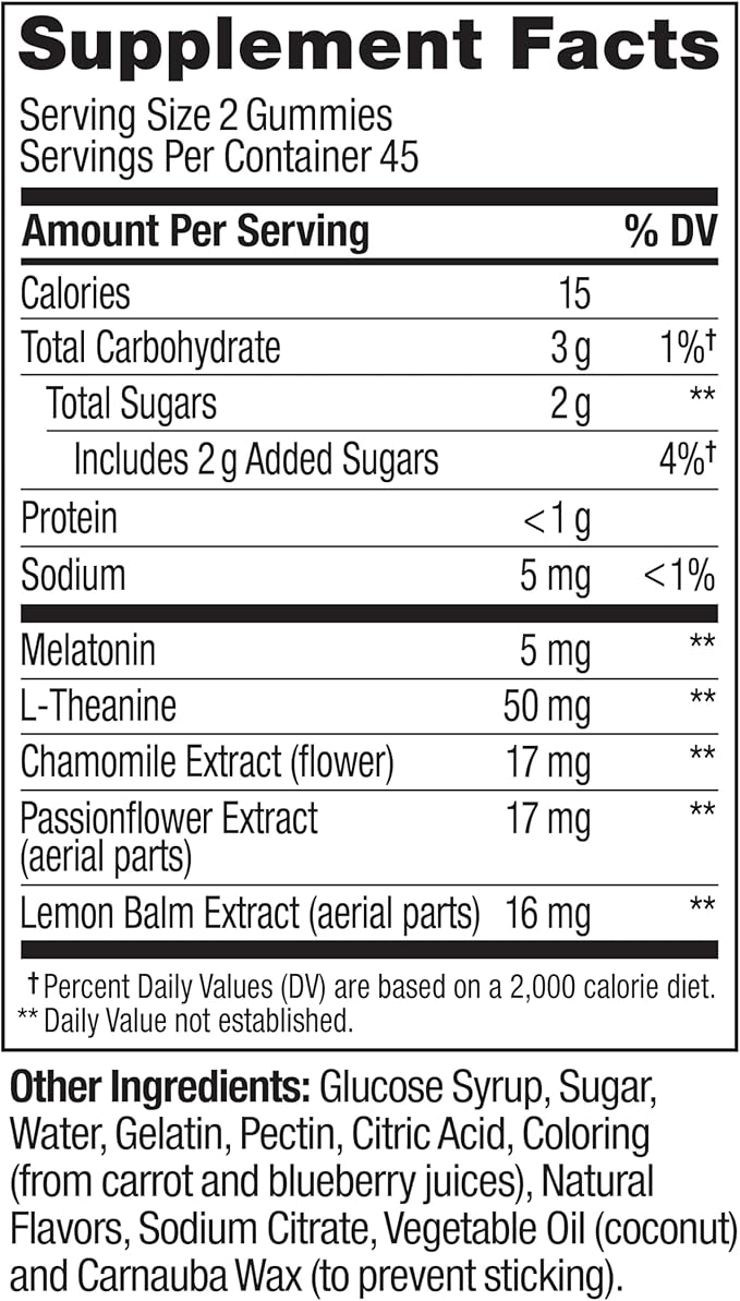 OLLY Extra Strength Sleep Gummy 5 mg Melatonin L-Theanine Chamomile Lemon Balm Extracts Sleep Aid BlackBerry Flavor - 90 Count