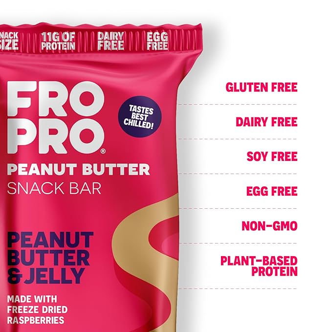 FROPRO Plant Protein Snack Bars - Plant Based Protein Bars All-Natural Gluten Dairy &amp Soy Free High Protein Bars with Low Calories | PB &amp J 12 Pack