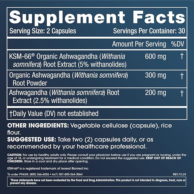 ProHealth Ashwagandha Supplement 60 Capsules Organic Root Extract &amp Powder Ashwagandha for Women &amp Men Supports Stress &amp Sleep