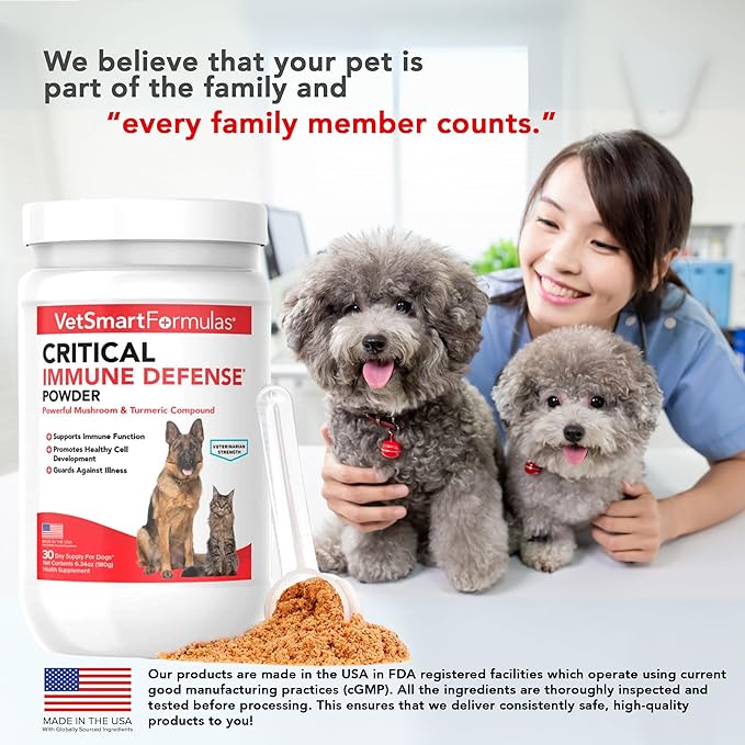 Critical Immune Defense for Dogs &amp Cats Supports Normal Cell Growth - Turkey Tail Reishi Shiitake and Maitake Mushroom Formula with Patented White Turmeric Root Extract - 30-Day Supply