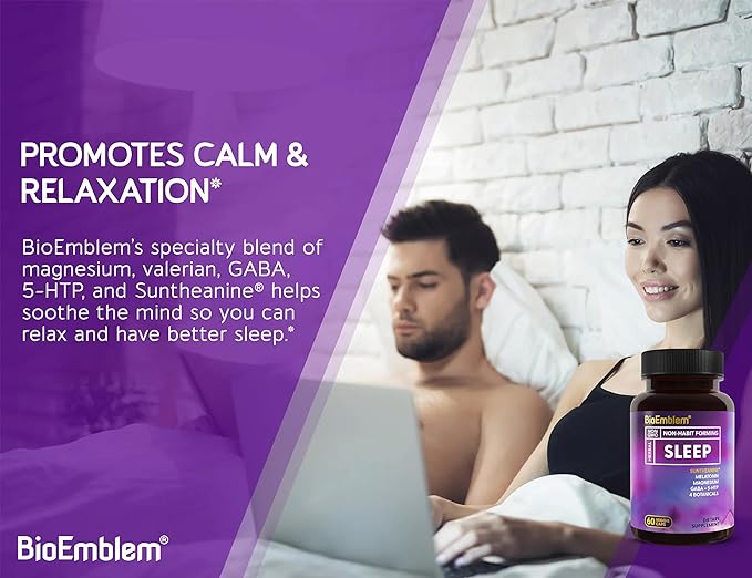 BioEmblem Natural Sleep Aid for Adults with Melatonin Valerian Root Suntheanine &amp More | Healthy Sleep Supplement | Herbal Sleeping Pills | 60 Capsules 5 Pack