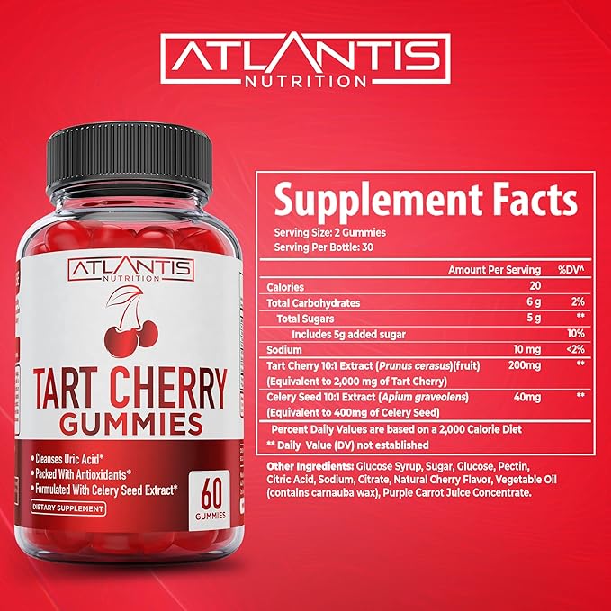 60 Ashwagandha Gummies + 60 Tart Cherry Gummies -Ashwagandha Boosts Energy Levels &amp Strengthens Immune System - Tart Cherry Has Advanced Uric Acid Cleanse for Immediate Gout Pain Reli