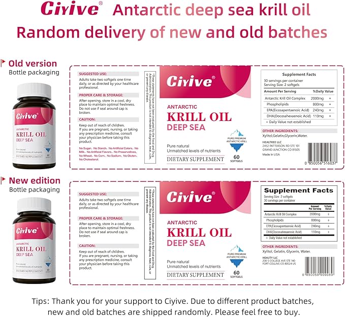 Antarctic Krill Oil Softgels - Rich in Omega-3 phospholipids Non-GMO Dietary Fiber Supplement 60 Capsules