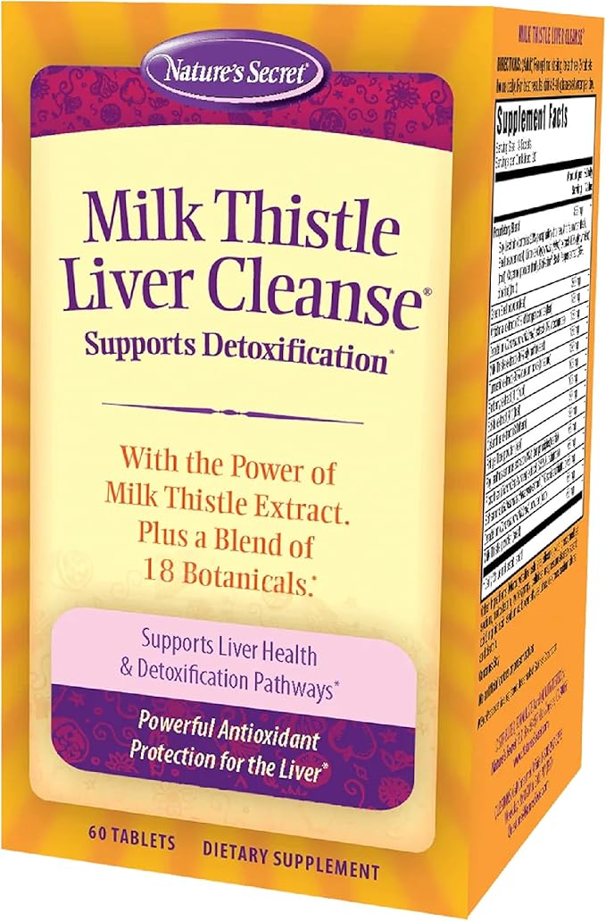 Nature's Secret Milk Thistle Liver Cleanse - 60 Tablets - Supports Healthy Liver Function &amp Detoxification - 18 Botanical Blend Turmeric Dandelion Beet &amp Artichoke - Natural Powerful Antiox