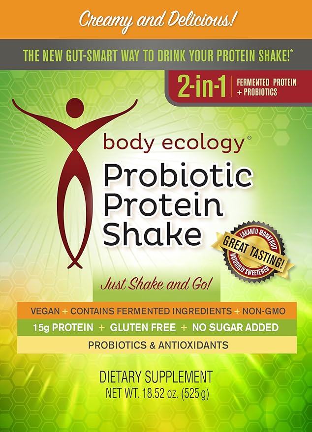 Body Ecology Probiotic Protein Shake Powder | Fermented Protein Dietary Supplement | Non-GMO | Gluten Free | Soy Free | No Sugar Added | 15g of Protein | Protein Powder | Resealable 18.52 OZ