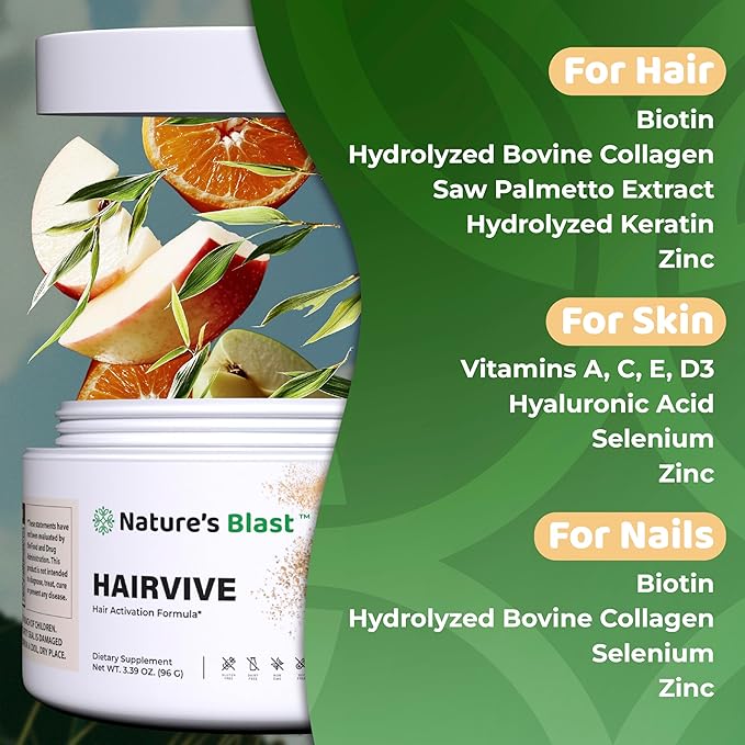HairVive Hair Supplements for Hair Growth - Hair Vitamins for Women &amp Men - with Biotin Collagen Keratin Hyaluronic Acid Zinc Selenium &amp More - 3.39 Oz - 30 Servings - Apple Pie Flavor