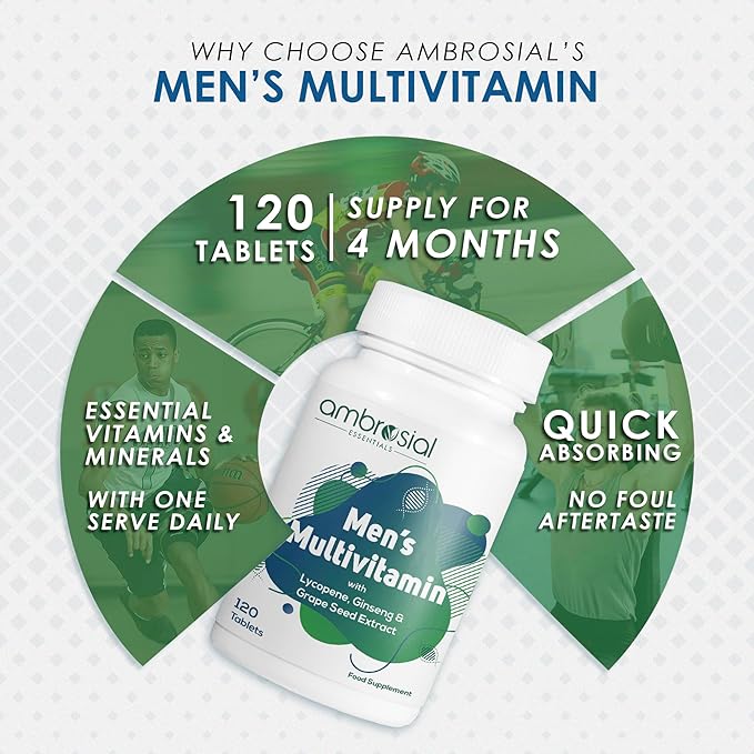 AMBROSIAL Men's Multivitamin Tablets for Men (Pack of 1-120 Tablets)