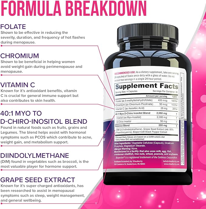 Myo-Inositol D-Chiro Women's Hormone Balance Supplement - 40:1 Myo-Inositol &amp D-ChiroInositol Blend with DIM for Hormone Balance for Women - Health Vitamins for Skin Energy &amp Cycle Support (