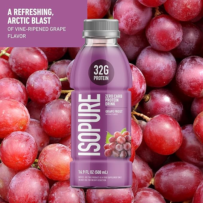 Isopure Zero Carb 32g Clear Protein Ready-to-Drink Whey Protein Isolate Grape Frost 12 Pack (Packaging May Vary)