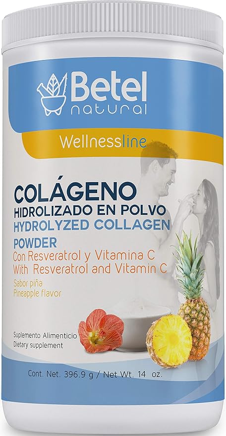 Hydrolyzed Collagen Powder (Colageno Hidrolizado) with Resveratrol &amp Vitamin C - Pineapple Flavor - Betel Natural