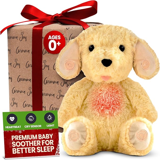 Gemma Joy Bedtime Baby Soothers &amp StickyOnes Sleep Patches - Cry Activated Heartbeat Puppy Plush Toy Stuffed Animal with Calming Light &amp All-Natural No Melatonin Bedtime Patches for Kids and