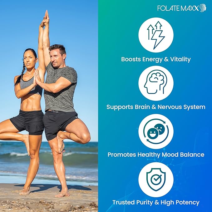 FolateMaxx L Methylfolate 15mg Plus B12 Methyl - 60 Capsules - 5-MTHF with B12 Methylcobalamin Supplement for Mood Methylation and Cognition - Bioactive Forms of Vitamin B9 &amp B12-2 Month Supply