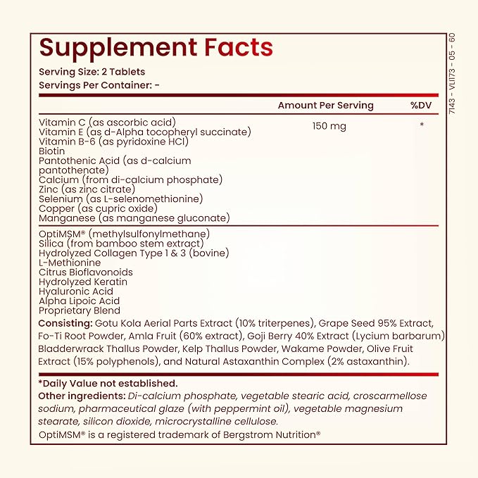 Hair Skin Nails Vitamins - Biotin + Collagen Vitamin C &amp E Complex for Healthy Hair Growth Strong Nails &amp Glowing Skin - Premium Beauty Support Supplement for Women &amp Men