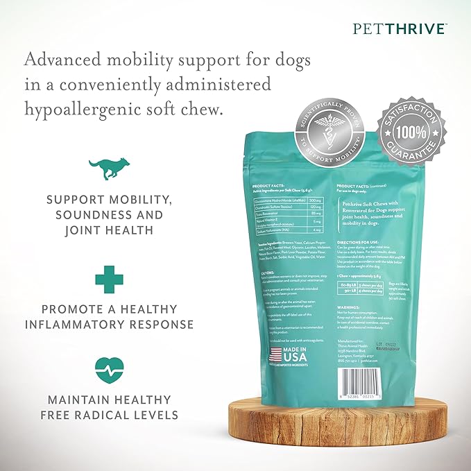 Dog Hip and Joint Support Supplement Soft Chews with Resveratrol Glucosamine Chondroitin Hyaluronic Acid Bacon Flavor Large Breed