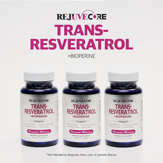 Trans-Resveratrol + Bioperine 30 Vegetarian Capsules Antioxidant Support Non-GMO