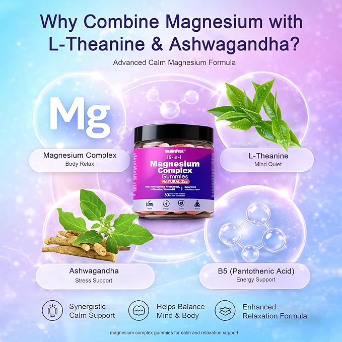 Magnesium Sleep Gummies 400mg – Calm Magnesium Complex Gummies for Sleep Support &amp Relaxation with L-Theanine &amp Ashwagandha – Non Melatonin Sugar Free Vegan 60 Count