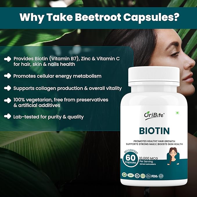 Biotin 10000 mcg with Zinc &amp Vitamin C – Hair Skin &amp Nail Support – Vegetarian Non-GMO &amp Gluten-Free Supplement – 60 Capsules