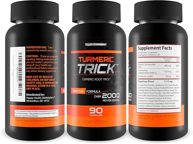 Turmeric Trick - with Vitamin D and Zinc for Men - Our Best Turmeric Curcumin Supplement for Men - Enriched with Black Pepper - Turmeric Root Trick - Mens Health Vitamin D