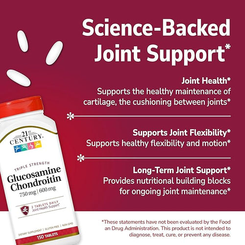 21st Century Glucosamine Chondroitin 750/600mg - Triple Strength Tablets 150 Count