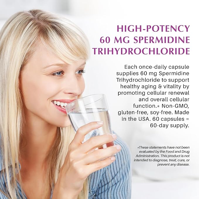 Spermidine Supplements | Supports Healthy Aging &amp Vitality | Promotes Cellular Renewal &amp Function for Longevity &amp Energy Support | 60 Capsules