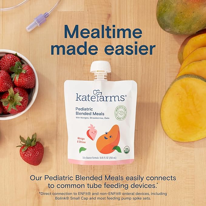 KATE FARMS Organic Pediatric Blended Meal Mango and Strawberry 8g protein organic whole foods oral or tube feed nutrition Gluten Free Non-GMO 8.45 oz (12 Pack)
