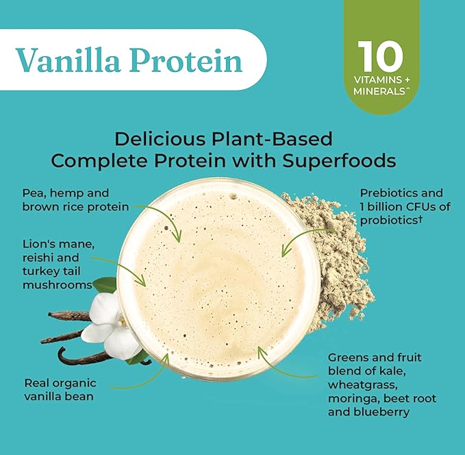 Four Sigmatic Organic Vegan Protein Powder | 18g Plant-Based Protein per Serving | Gluten Free Dairy Free Soy Free Non-GMO with No Filler Ingredients | 21.16oz 15 Servings | Vanilla