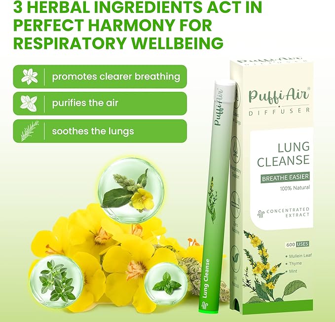 Herbal Diffuser Pen Detox Diffuser with Mullein Thyme &amp Mint for Better Breathing All Natural Swap - Up to 600 Uses (Varies by Usage) 6 Diffusers 2 Packs