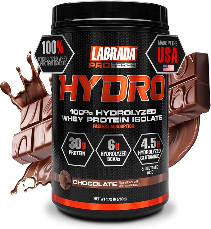 LABRADA Hydro 100% Pure Hydrolyzed Whey Protein Isolate Powder Lactose Free Fastest Digesting Instant MixingDelicious Taste 20 Servings(Chocolate)