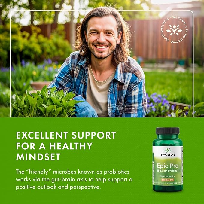 Swanson Epic-Pro 25-Strain Probiotic with Prebiotic FOS for Gut-Health-Conscious Adults Seeking Comprehensive Digestive and Immune Support - 30 Billion CFU (30 Vegan DRcaps 4 Pack)