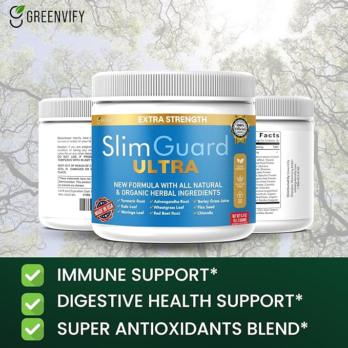 SlimGuard Ultra Extra Strength Natural Supplement with Organic Herbs Turmeric Moringa Leaf Wheatgrass 6.3 oz 28 Servings (1)