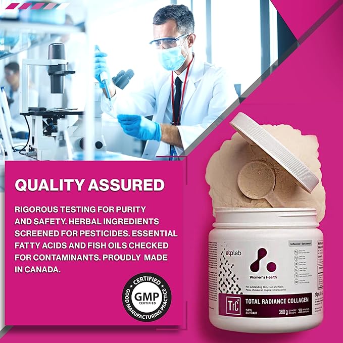 ATP LAB Total Radiance Collagen Powder Unflavoured 360g - Premium Hydrolyzed Collagen Peptides for Women - Vegan-Friendly Collagen Protein Powder Support for Skin Hair &amp Nails