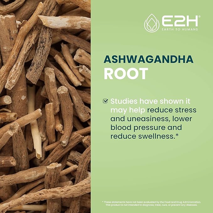 E2H Ashwagandha Liquid Drops - All-Natural Ashwagandha Supplement for Stress Relief and Mood Enhancer- Organic Ashwagandha Root Extract Effective Cortisol Manager | Non-GMO Vegan | 2 Fl Oz