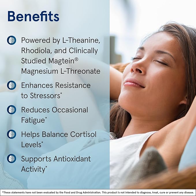 Jarrow Formulas Magnesium L-Threonate MagMind Stress Resistance with L-Theanine and Rhodiolife High Absorption Magnesium Stress Relief and Mood Support 60 Veggie Capsules Up to a 30 Day Supply