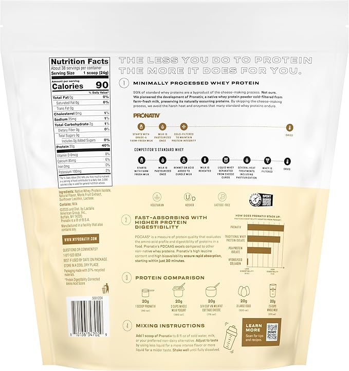 100% Whey Native Protein Powder French Vanilla 2 lb Made from Farm Fresh Milk No Artificial Flavors or Preservatives for Muscle Health and Recovery Lactose Free