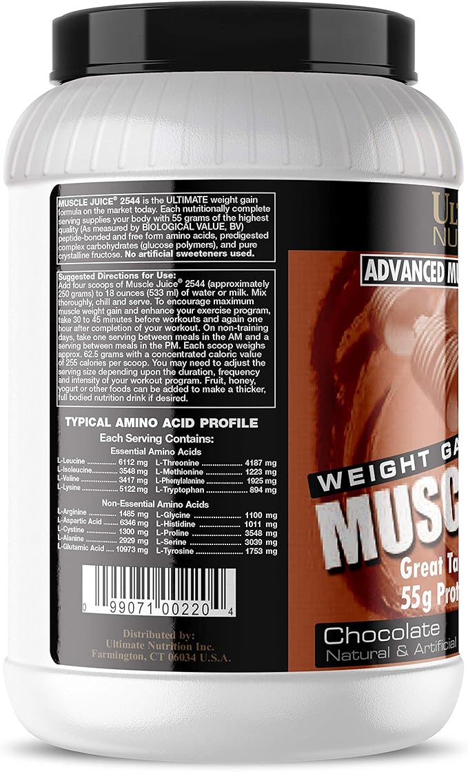 Ultimate Nutrition Muscle Juice Weight Gain Drink Mix - Mass Gainer Workout Powder for Men &amp Women - Supplement for Lean Muscle Growth &amp Immune Support with 55g Protein - Chocolate 4.96lb