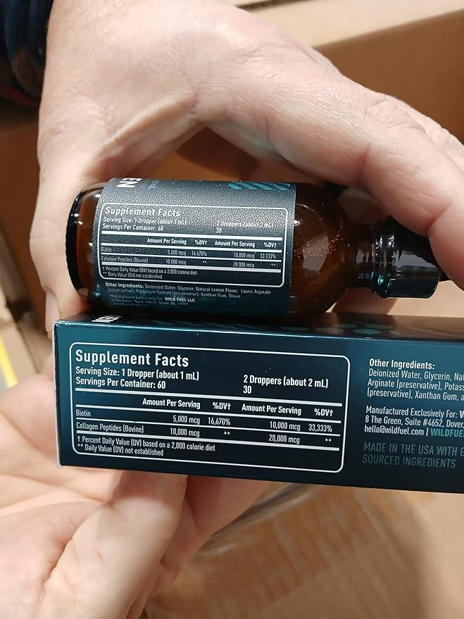 Liquid Collagen Peptides with Biotin Drops - 30000mcg Biotin and Collagen Liquid for Women and Men - Youthful Skin Hair Growth Strong Nails - Hair Vitamins for Hair Loss - Lemon Flavor - 2x2oz
