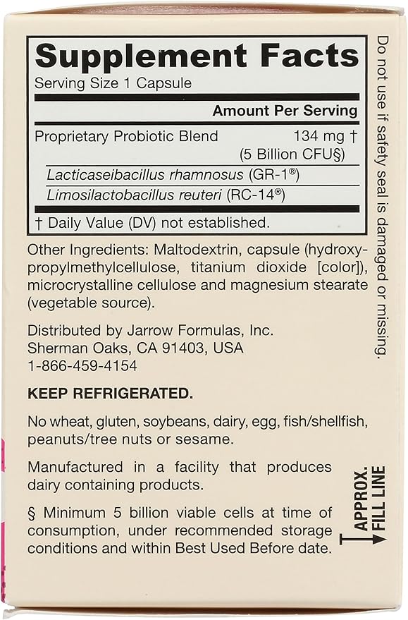 Jarrow Formulas Fem-Dophilus - 5 Billion CFU Per Serving - Women's Probiotic Supplement - Urinary Tract &amp Vaginal Health - Up to 30 Servings (Veggie Caps)