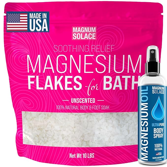10 LBS Magnesium Flakes for Bath (Unscented) with Magnesium Oil Spray - Bundle