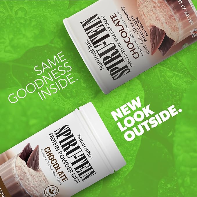 NaturesPlus SPIRU-TEIN Chocolate - 2.1 lbs - Plant-Based Protein Shake - Non-GMO Vegetarian Gluten Free - 34 Total Servings