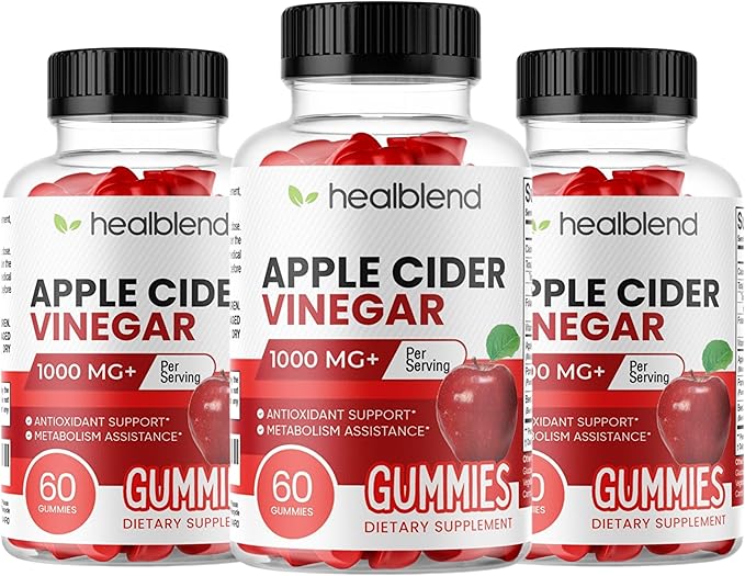 healblend Apple Cider Vinegar Gummy Vitamins 1000MG Per Serving - 180 Count- Vitamin B12 Pomegranate &amp Beet Juice Gelatin-Free Gluten-Free Vegan &amp Non-GMO (3 Pack)